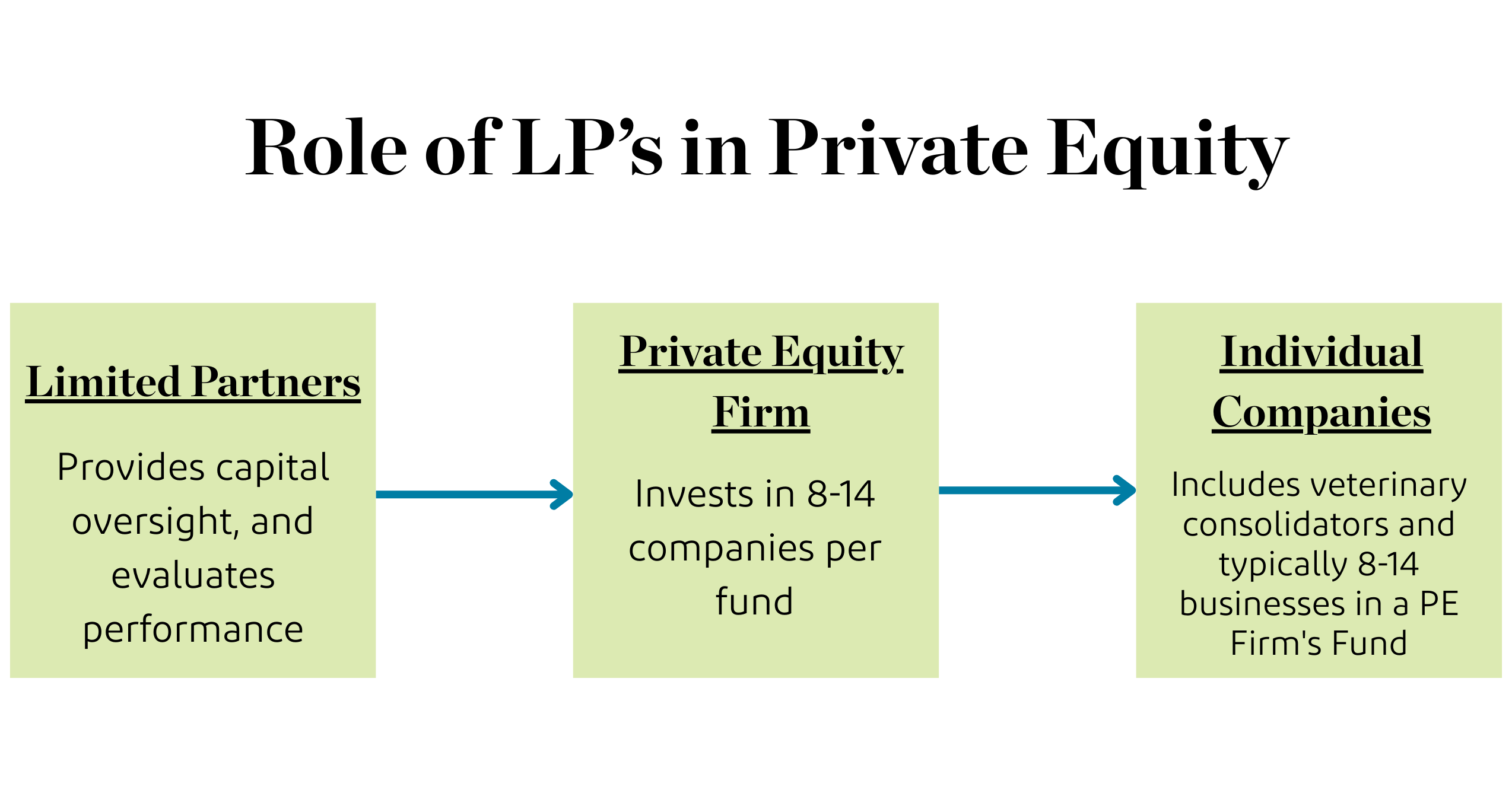 Flowchart showing the role of Limited Partners, Private Equity Firms, and Individual Companies in private equity.