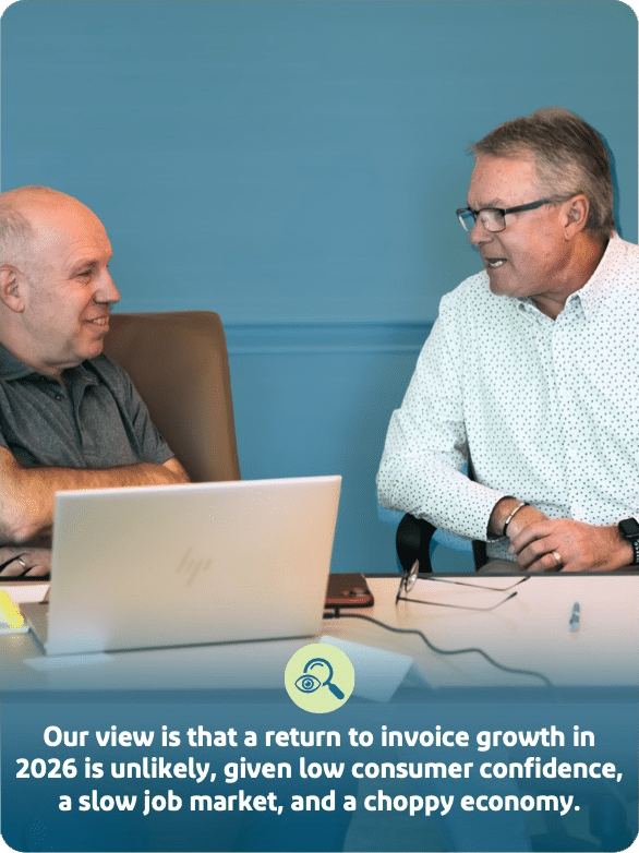 A return to invoice growth in 2026 is unlikely, given low consumer confidence, a slow job market, and a choppy economy.